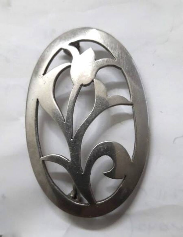 Prachtige vintage zilveren broche met tulp 925 Handarbeit (7334-3858)