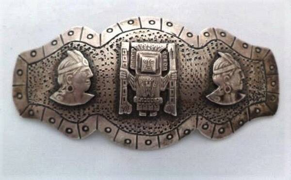 Grote antieke Peruaanse zilveren Inca broche – Viracocha (7337-3868)