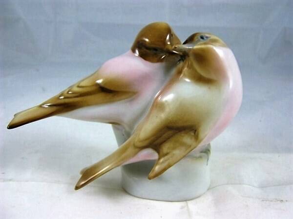 Zsolnay porseleinen beeldje - Mezenpaar (Cinke pár) - Art Deco (7382)