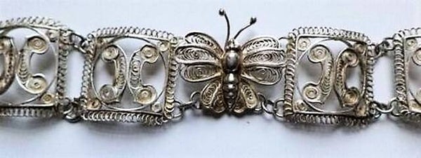 Oude filigrain zilver armband met vlinder. Uniek item (7298-525)
