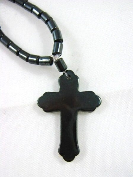 Zware Hematiet ketting met kruis (6917-74)