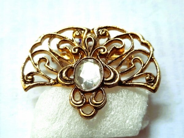 Ermanno Lui designer broche, zwaar verguld Waaiervorm met Kristal (7419-3959)