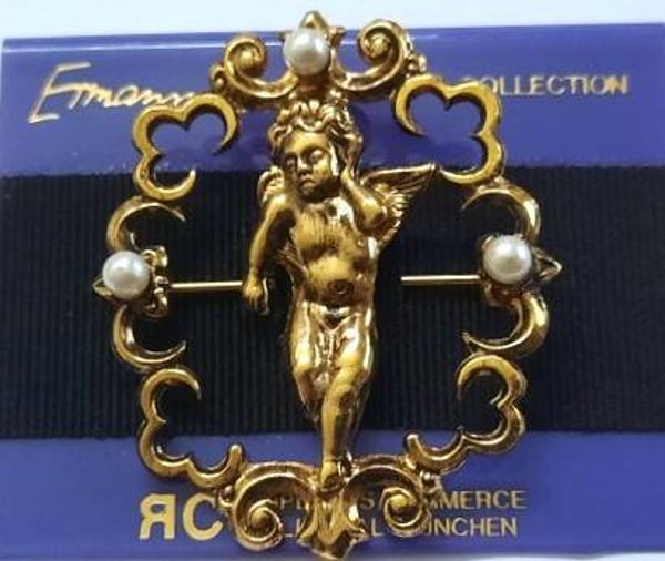 Vintage Ermanno Lui Broche Goudkleurige Putto Cherubijn Engeltje (7419-3968)