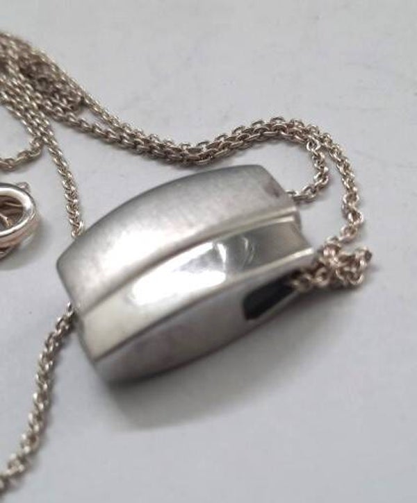 Fossil Mooie zilveren hanger deels glad deels geborsteld 925 met ketting (7428-1170)