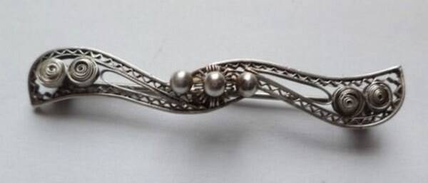 Antieke filigraan zilver broche met Zeeuws of Oostfries knoopje (7455-4063)