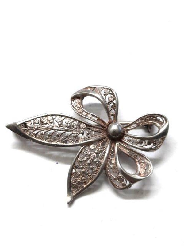 Exclusieve zilveren filigraan Strik broche. 925 GML(7455-4065)