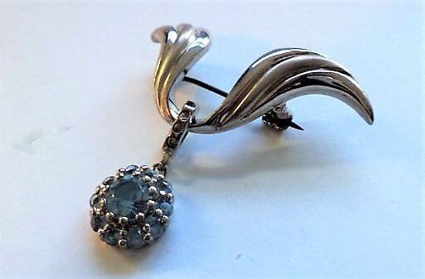 Zilveren vintage broche met hanger – Lichtblauwe Spinel (7533-4245)