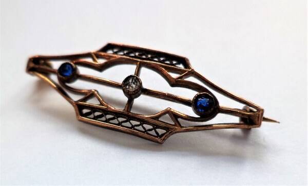 Antieke Edwardiaanse broche 800 zilver 9kt verguld – Toermalijn (7533-4285)
