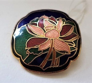 Prachtige vintage cloisonné broche, Waterlelie, 22Kt verguld (7535-3870)