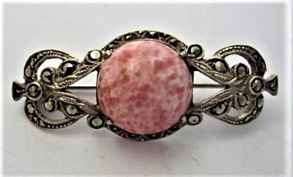 Vintage zilveren broche met Roze Zoisiet & Markasiet 835 (7542-4268)
