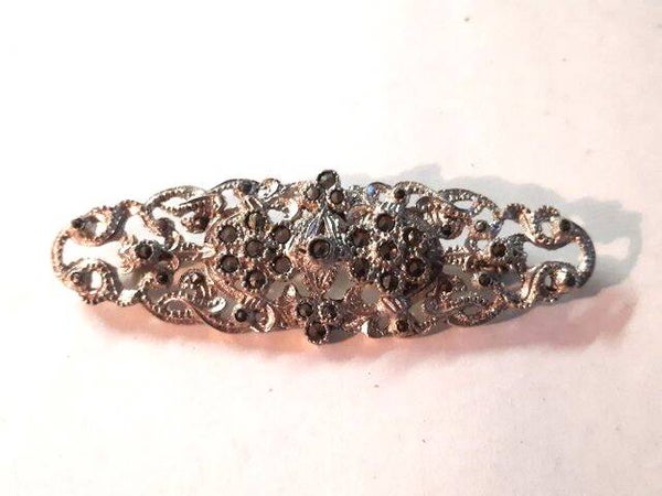 Schitterende zilveren navette broche (835) met Markasiet (7545)