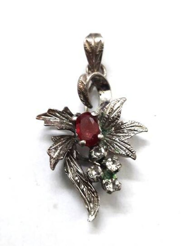 Mooi zilveren hanger bloem met robijn en strass 925 (7545-1048)