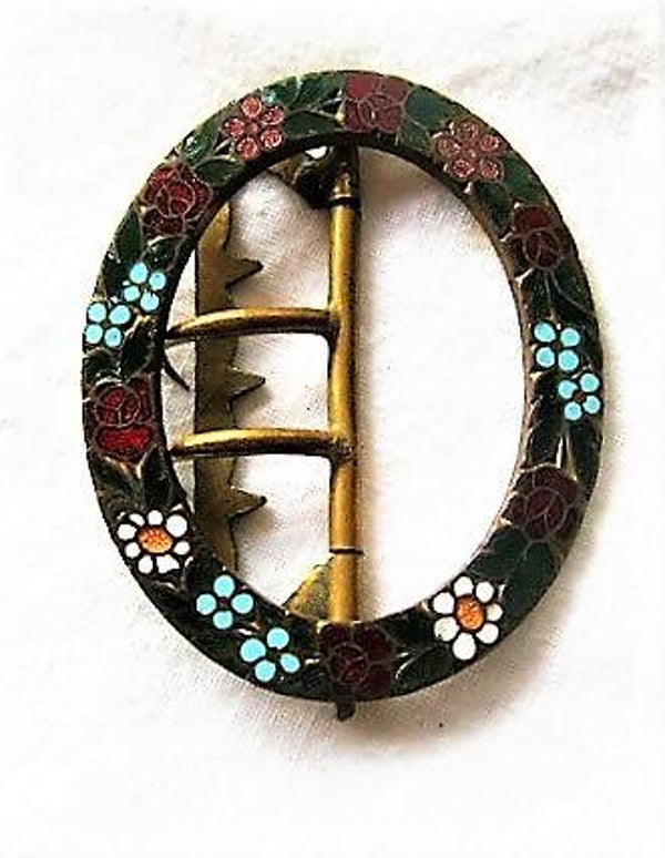 Prachtige antieke emaille gesp Sjerpgesp / Riemgesp – Victoriaans / Art Nouveau  (7560-83)