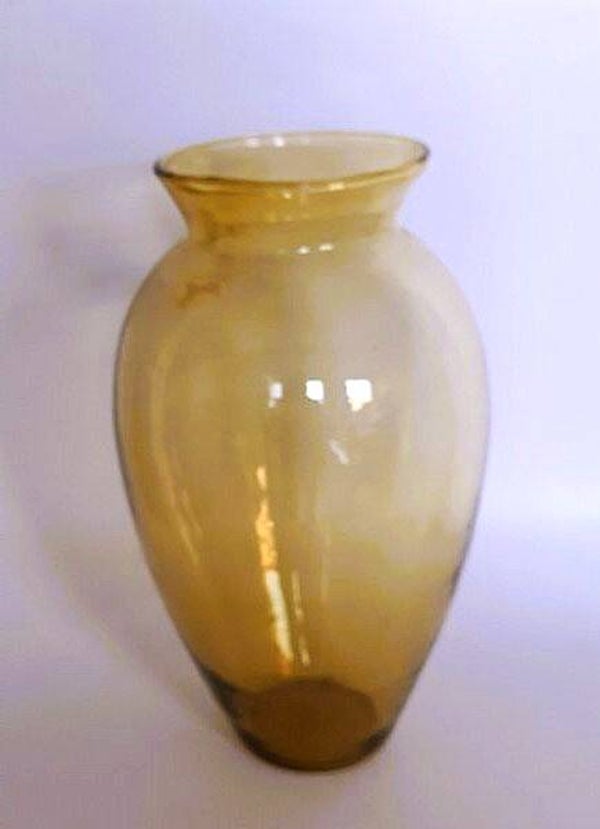 Prachtige Vintage Amberkleurige glazen vaas – Mondgeblazen (7650)
