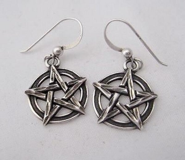 Nieuwe zilveren Pentagram oorbellen Gothic Wicca (7684-1054)