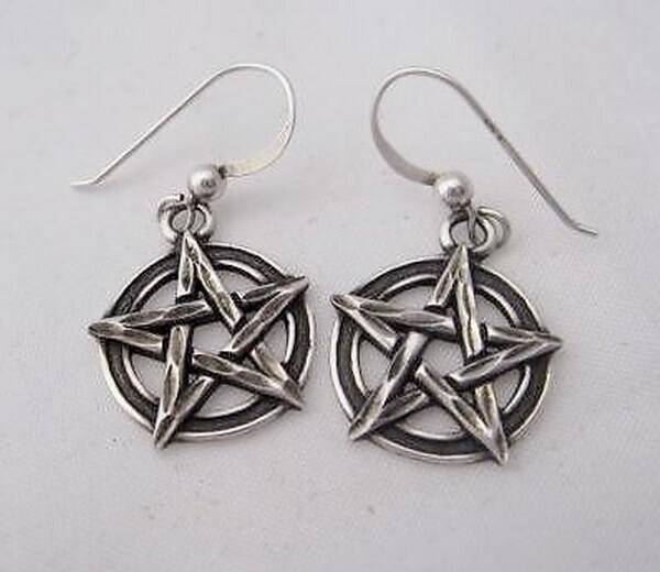 Nieuwe zilveren Pentagram oorbellen Gothic Wicca (7684-1054)