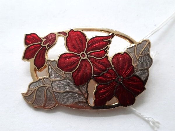 Fish - Vintage Cloisonné Broche – Rode Bloemen (7685-4463)