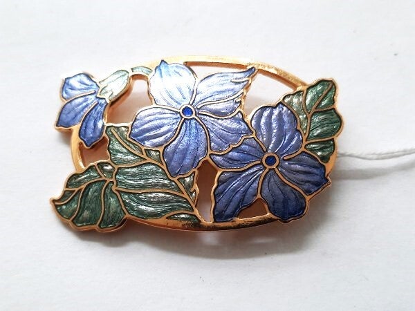 Fish - Vintage Cloisonné Brooch - Blauwe Bloemen (7694-4494)