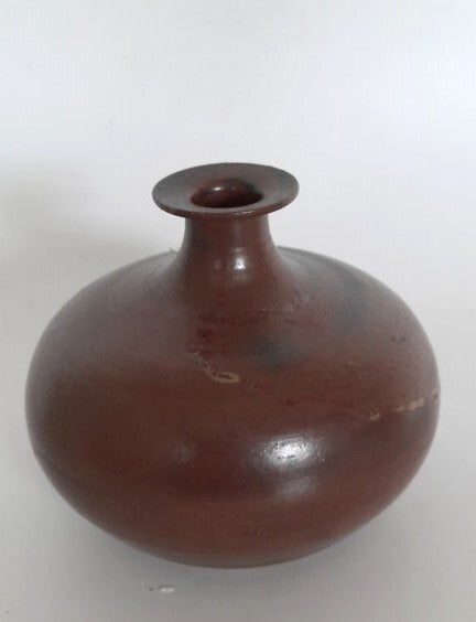 Vintage Studio Pottery vaas – Organische Bolvorm – Gemerkt (7704)