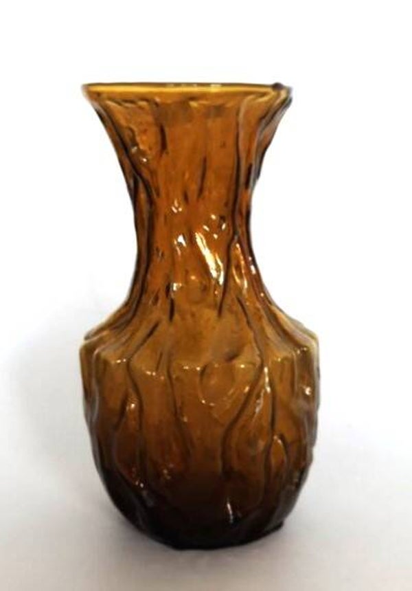 Vintage Duitse Amber Glass 'Bark' vaas – Brutalist  (7760)