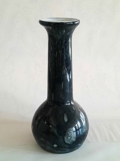 Vintage Friedrich Kristall vaas – West-Germany – zwart/wit gevlekt (7760)