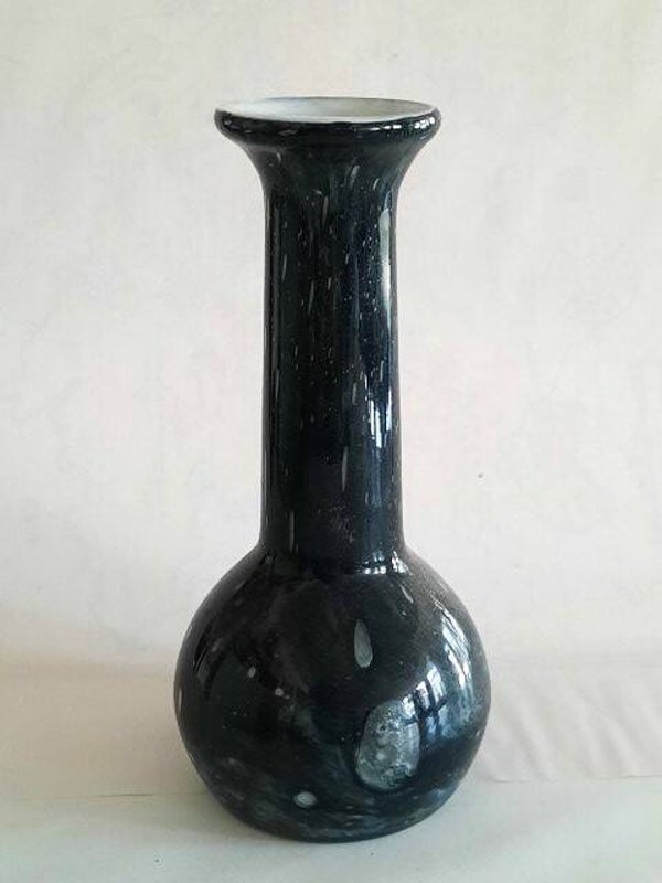 Vintage Friedrich Kristall vaas – West-Germany – zwart/wit gevlekt (7760)