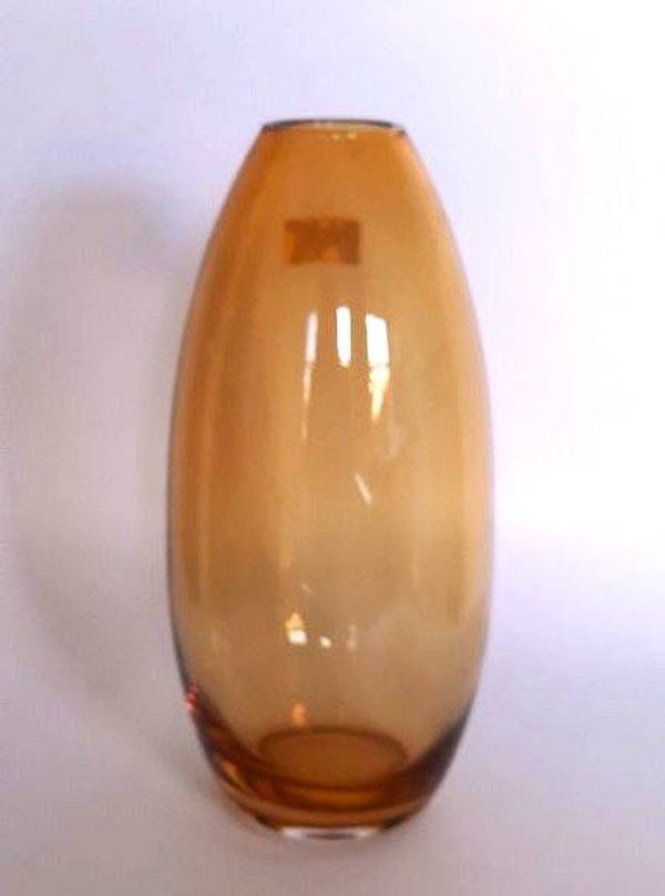 Prachtige vintage Amber glazen vaas, elegante Eivorm (7779)