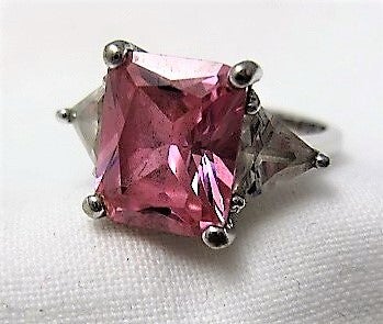Mooie zilveren ring met pink en kristal zirkonia 925 HMI (7810-45)