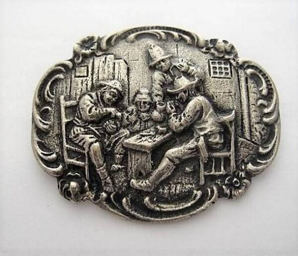 Prachtige zilveren Oudhollandse broche Kroegtafereel (7822-4567)