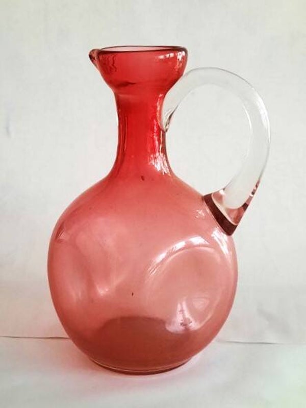 Antiek Victoriaans Cranberry Glas Karafje – Handgeblazen (7848)