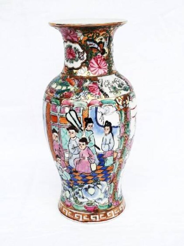 Prachtige oude Chinese vaas, handbeschilderd Famille Rose (7848)