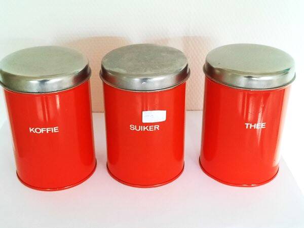 Drie mooie vintage Brabantia voorraadbussen Koffie - Thee - Suiker (7855)