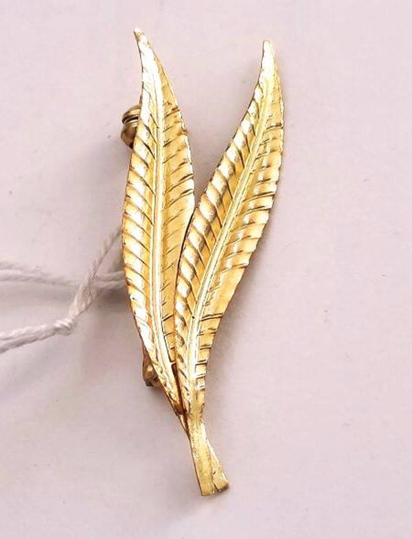 Prachtige vintage 9K Geelgouden broche - Bladvorm (7902-17)