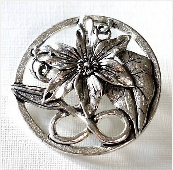 Prachtige bloemen broche in de art nouveau stijl, Silver Scenes (7904-4759)