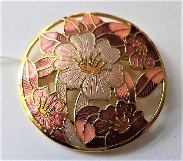 Prachtige vintage cloisonné bloemenbroche, 22kt (7906-4856)