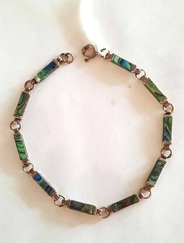 Prachtige vintage zilveren armband met Abalone Schelp (7912)