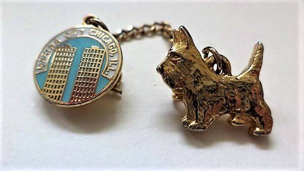 Unieke dubbele broche Chicago Windy City & Schotse Terriër (7918)