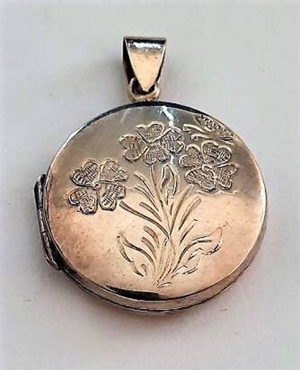 Mooi groot zilveren medaillon met 3 bloemen (7924)