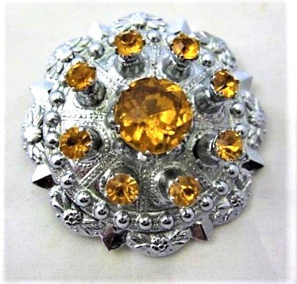 MIZPAH. Prachtige vintage Schotse Schildbroche Cognac/Citrien (7924-4969)