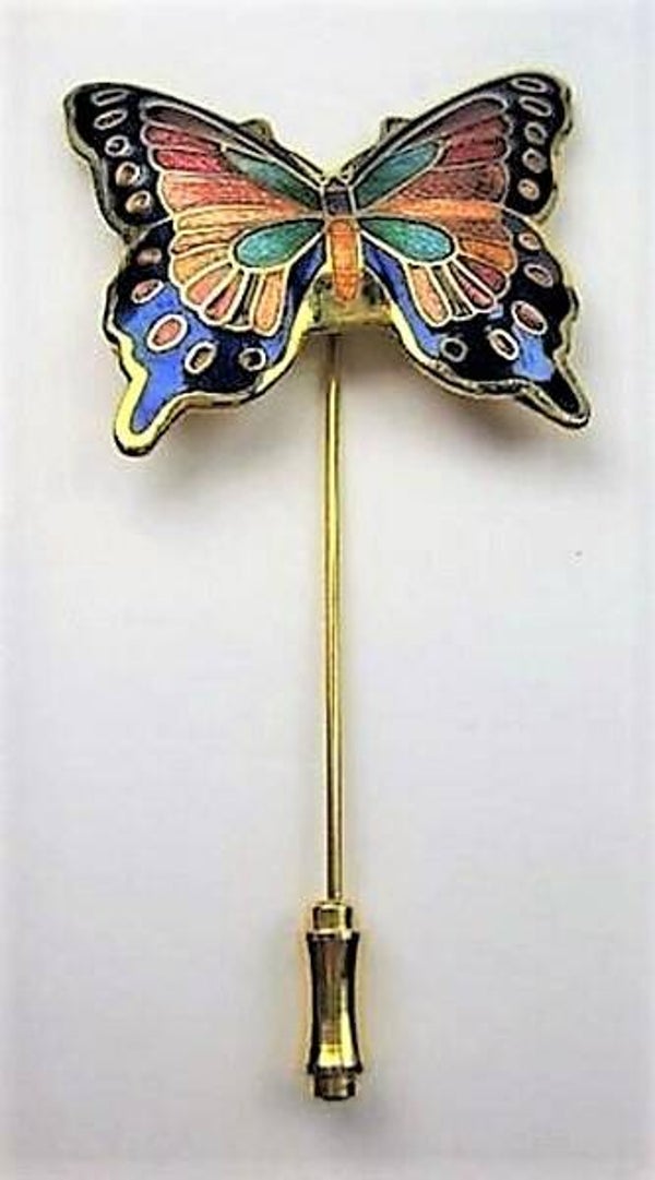 Cloisonné emaille vlinder, reversspeld hoedenspeld (7933-B17)
