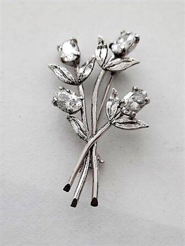 Zilveren tulpen broche met strass, 925 (7933-5398)