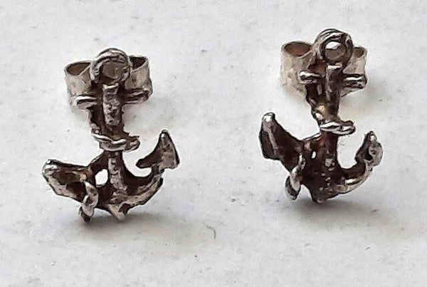 Nieuwe zilveren Anker oorknopjes. 925 (7937)