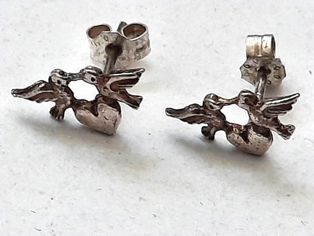 Nieuwe zilveren oorknopjes Lovebirds, 925 (7937)