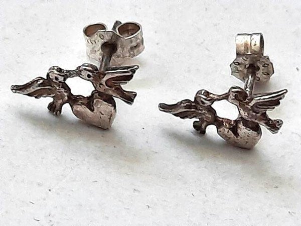 Nieuwe zilveren oorknopjes Lovebirds, 925 (7937)
