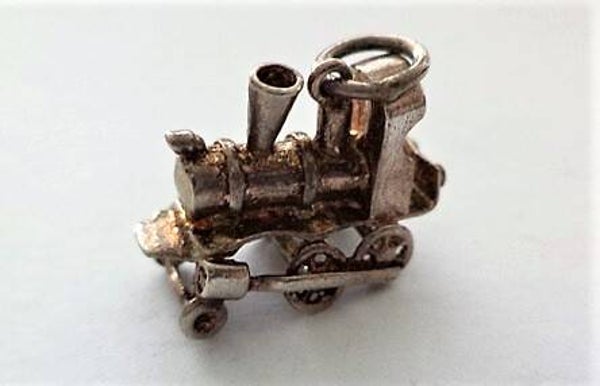 Vintage zilveren hanger stoomtrein / locomotief (7940)