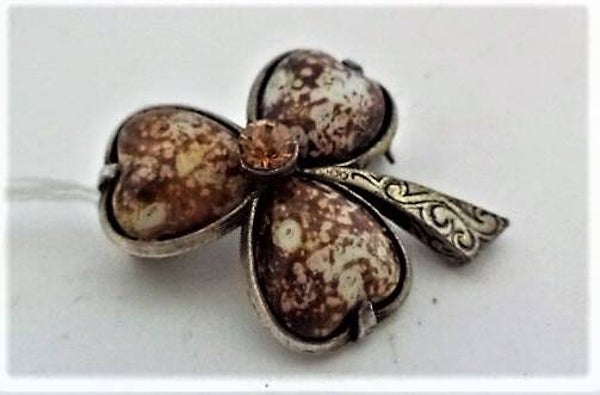 Miracle broche Schots klavertje bruin wit agaatglas (7947-5513)