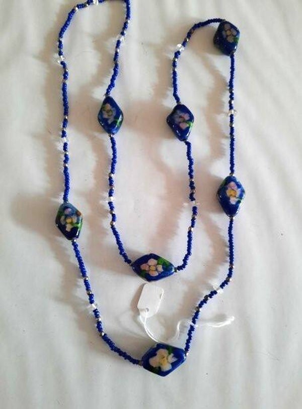 Nieuwe lange ketting Kobaltblauw met Luxe Lampwork kralen (7949)