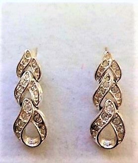 Zilveren oorbellen 3-delig, beweeglijk, met strass (7966)