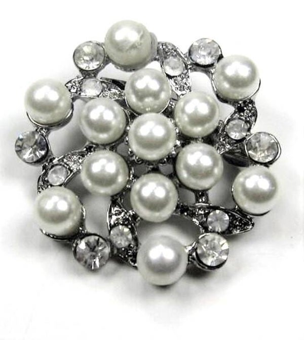 Feestelijke broche met parels en strass (7994)