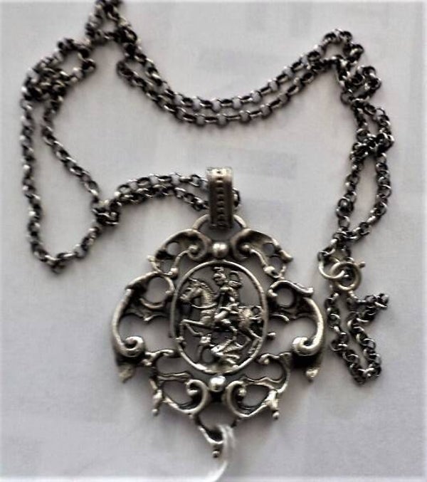 Sint Joris grote zilveren hanger aan jasseron ketting (7959-800)